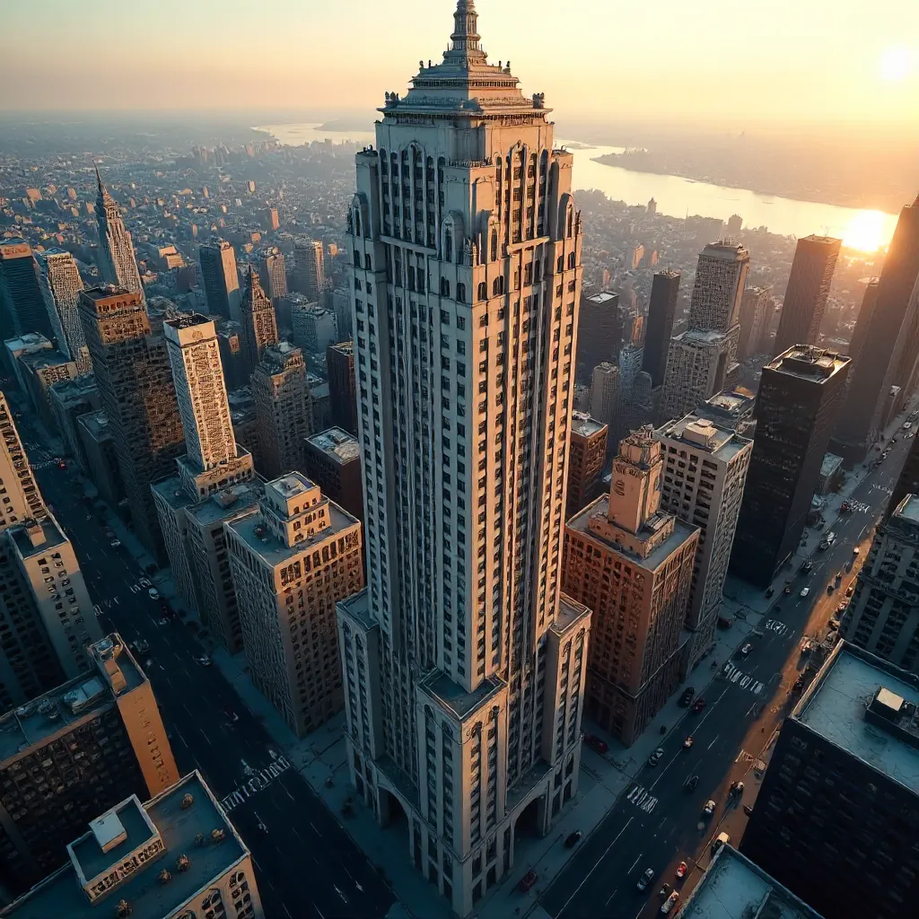 Aerial Portrait of a Classic Art Deco Skyscraper