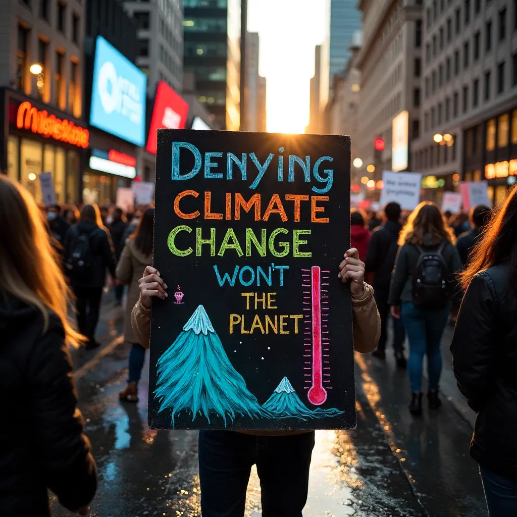 Denial Sign at a Vibrant Climate Protest