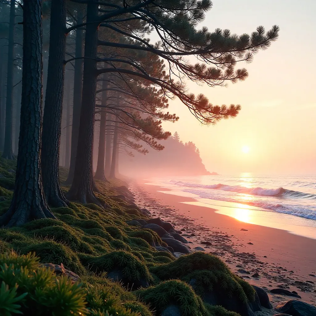 Dawn Light Through Coastal Pine Forest