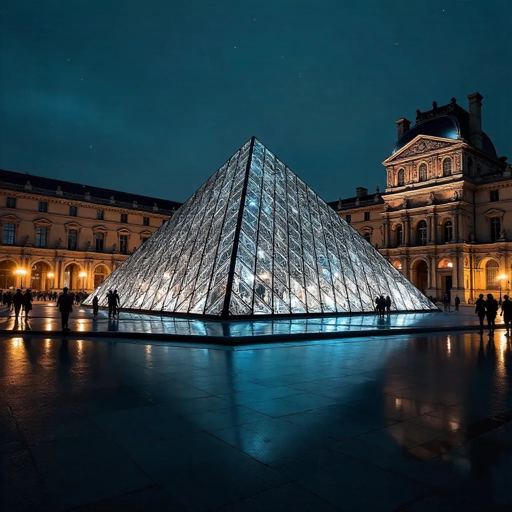 Louvre Pyramid at Night: Modern Glow Over Paris