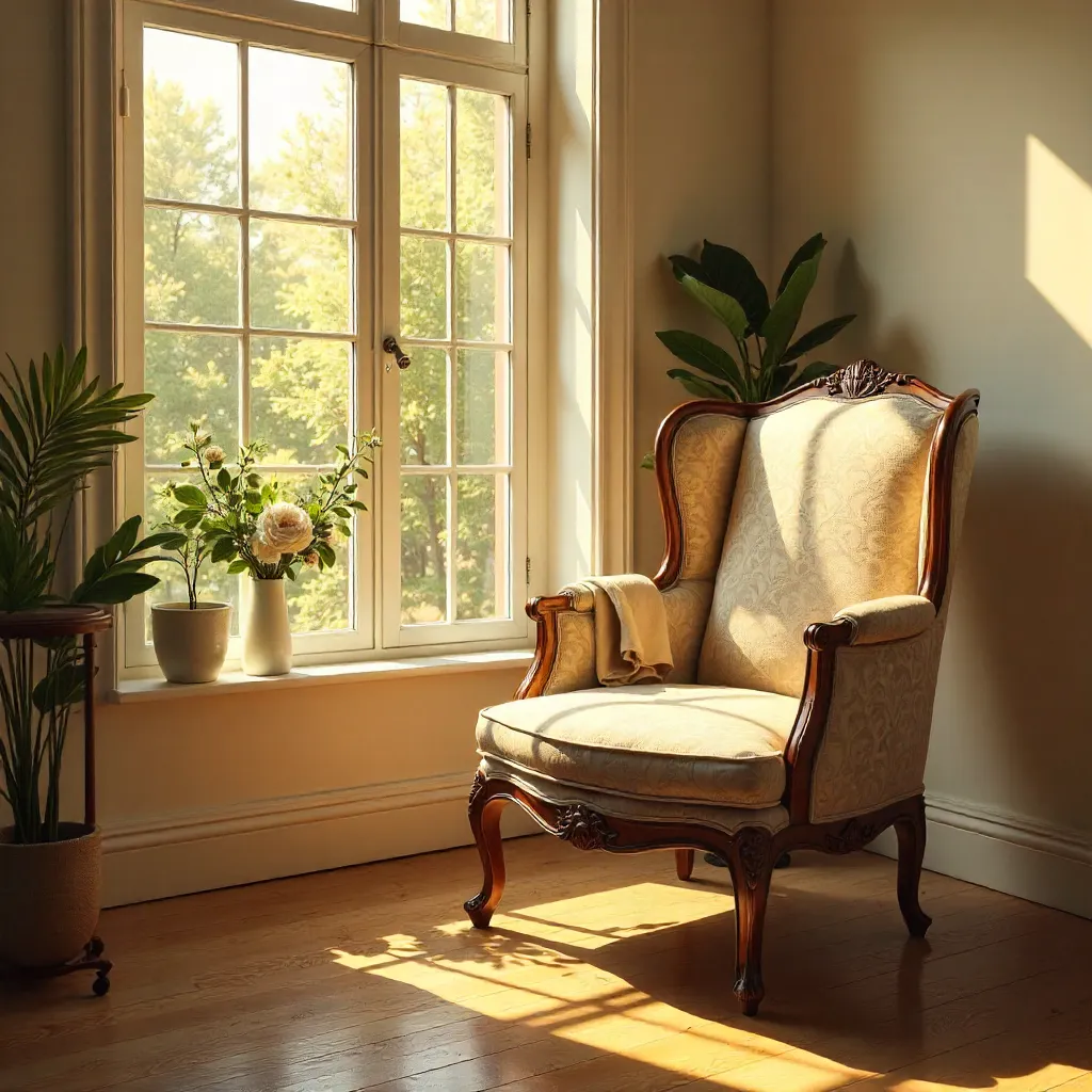 Sunlit Corner with Elegant Chair and Window Shadows