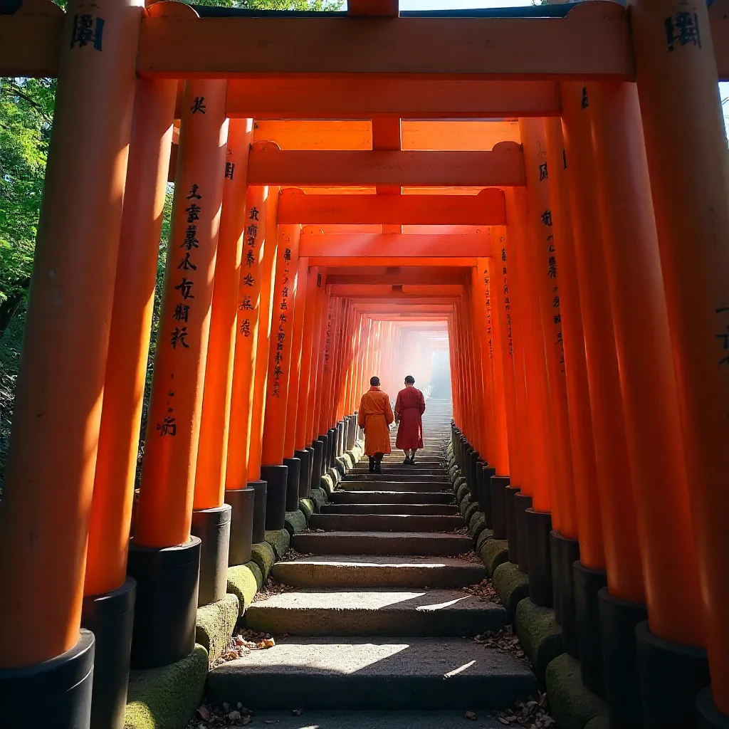 Monks Along the Fushimi Inari Torii Tunnel