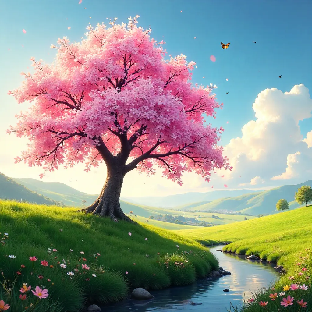 Majestic Spring Blooming Tree in Countryside