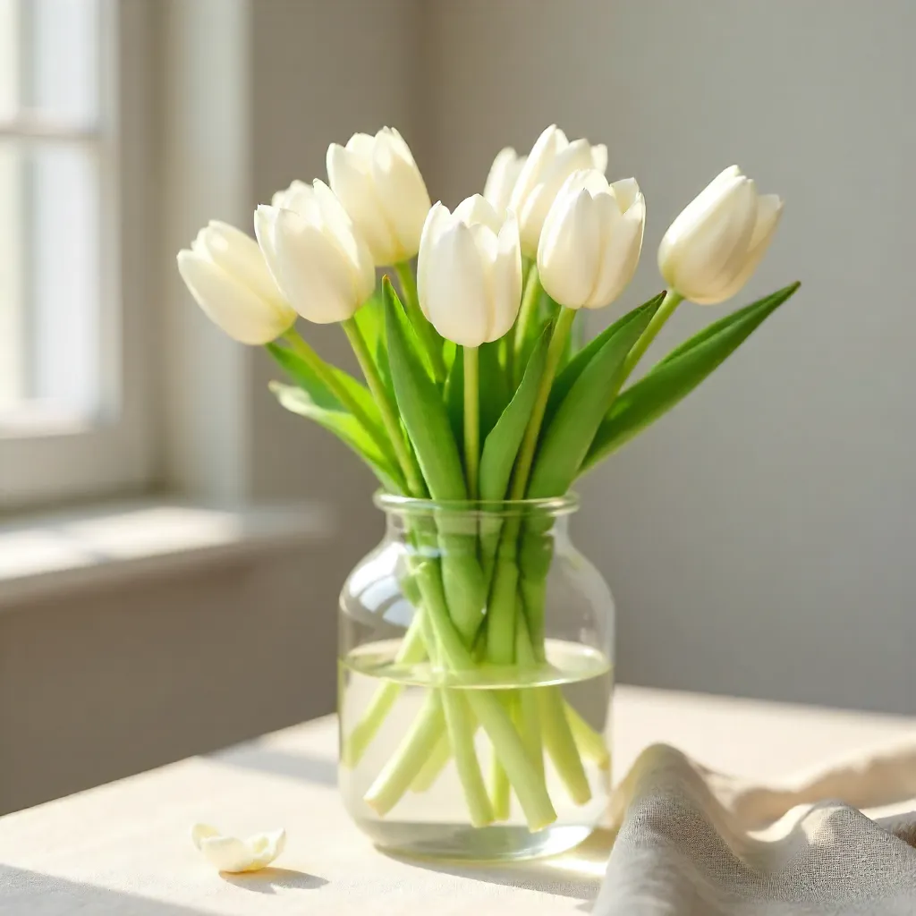 Serene White Tulip Bouquet in Gentle Daylight