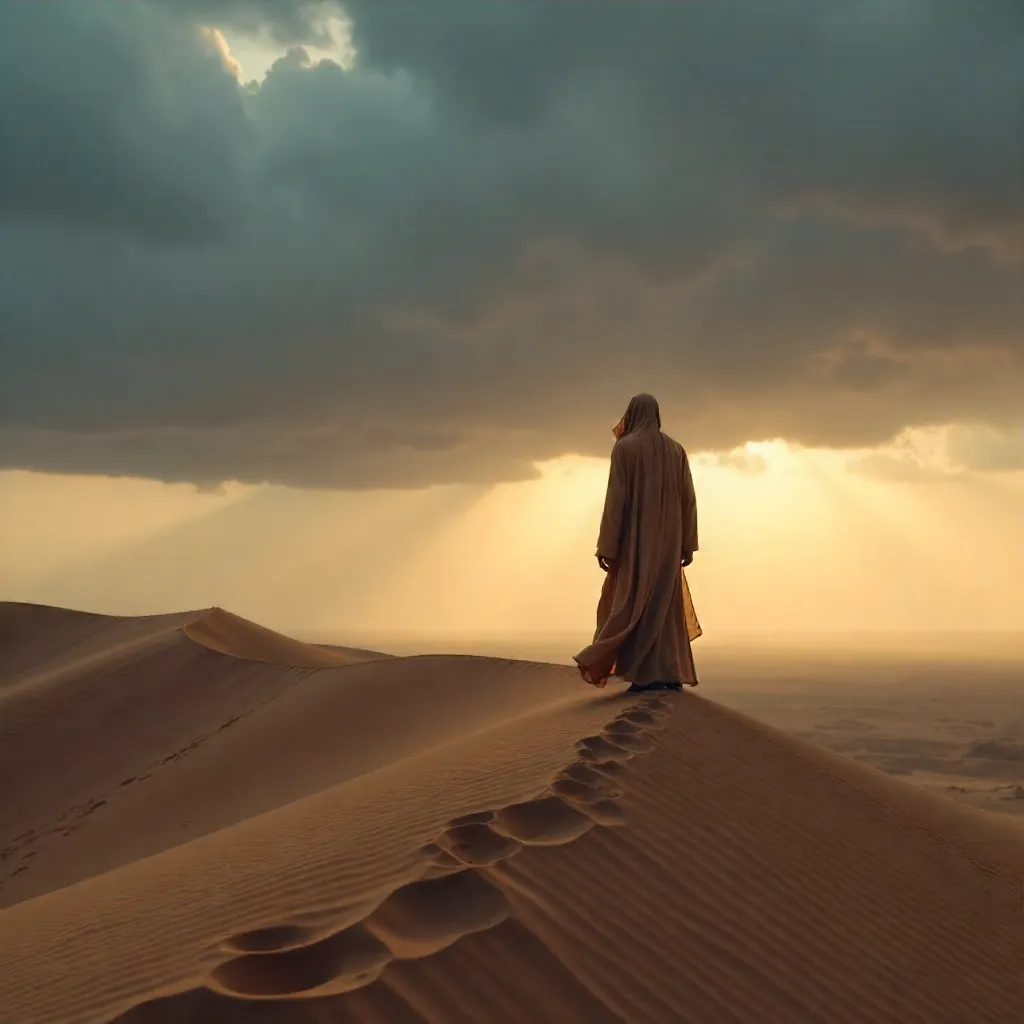 Silhouette on a Desert Dune under Abu Dhabi Clouds