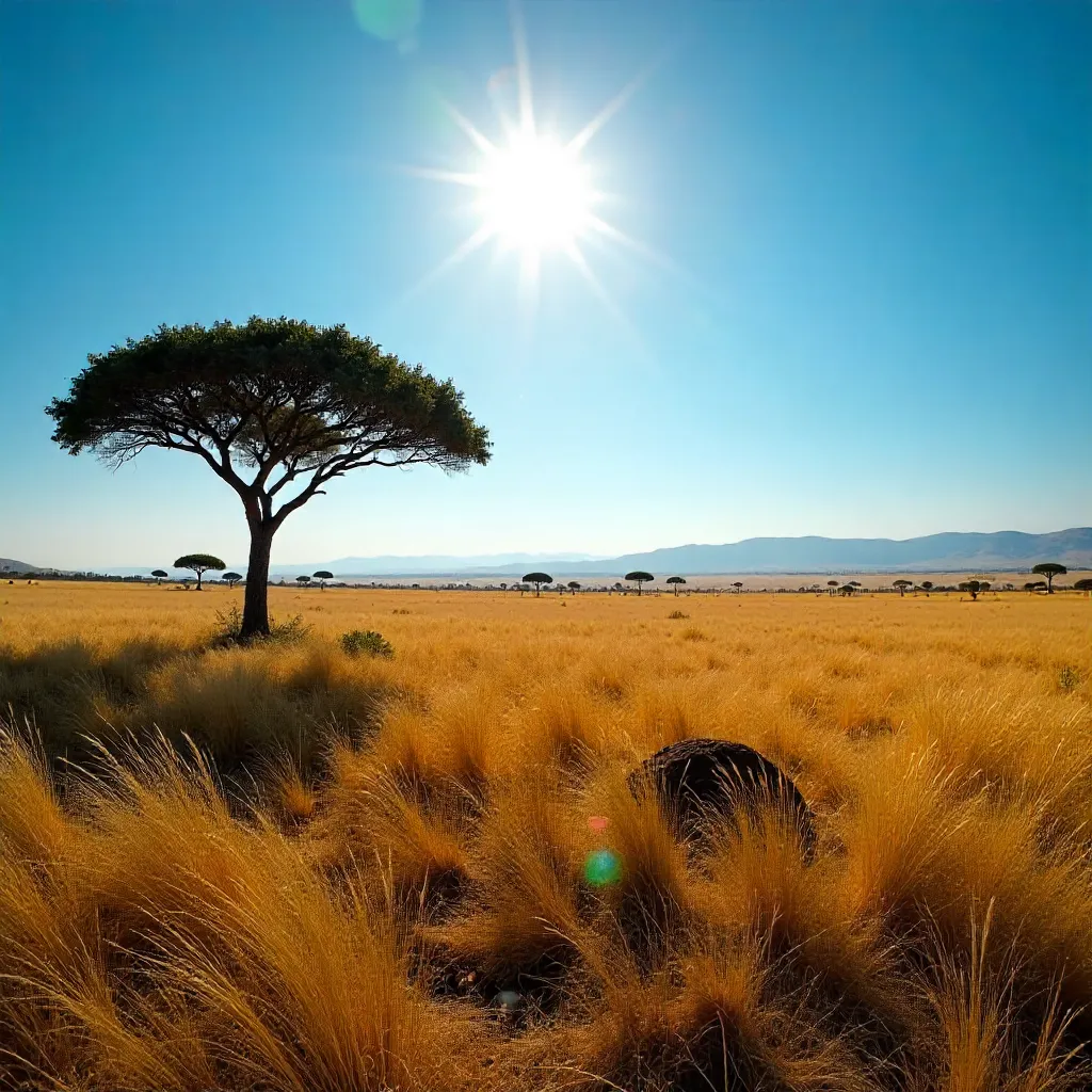 Expansive Nigerian Savannah: Distant Hills Under Clear Sky