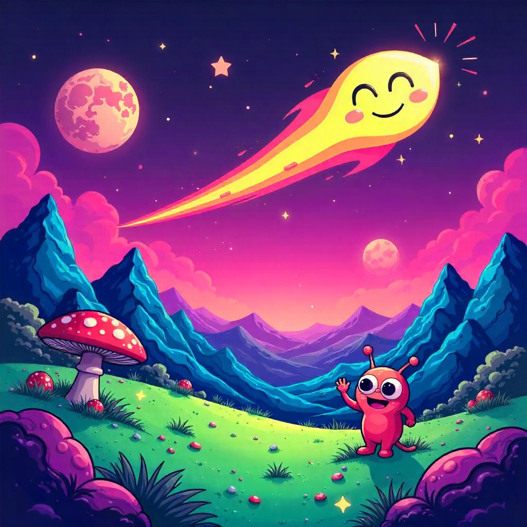 Cheerful Comet Over a Colorful Alien World