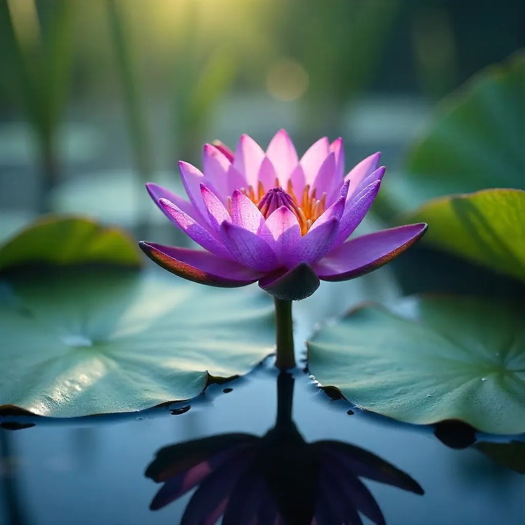 Tranquil Purple Water Lily in a Calm Pond