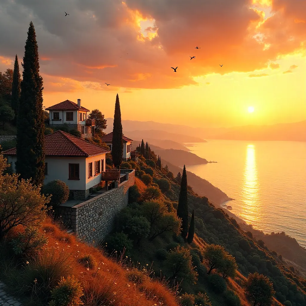 Golden Sunset Over Yalova Hillside, Tranquil Evening