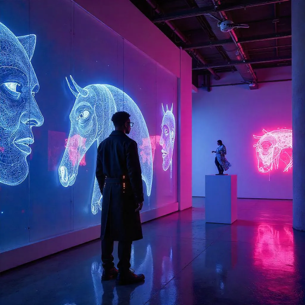 Neon Reflections in a Cyberpunk Gallery