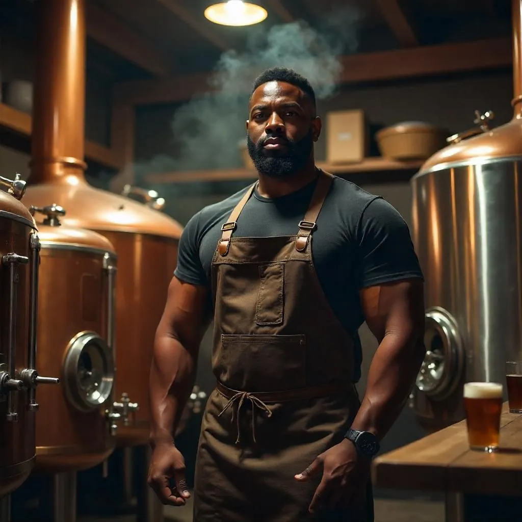 Photorealistic Strong Black Man in a Brewery