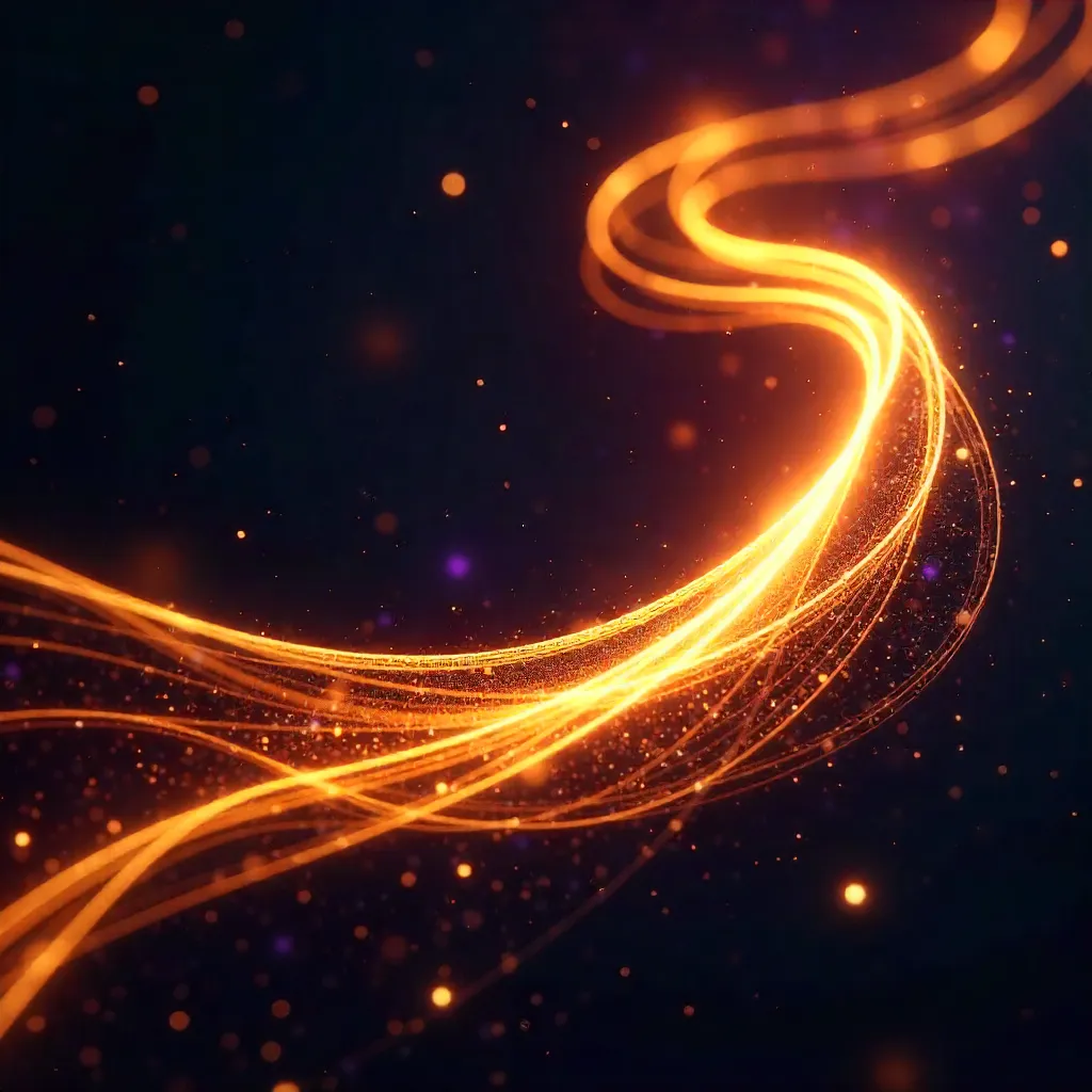 Swirling Golden Light Trails in a Dark Abstract