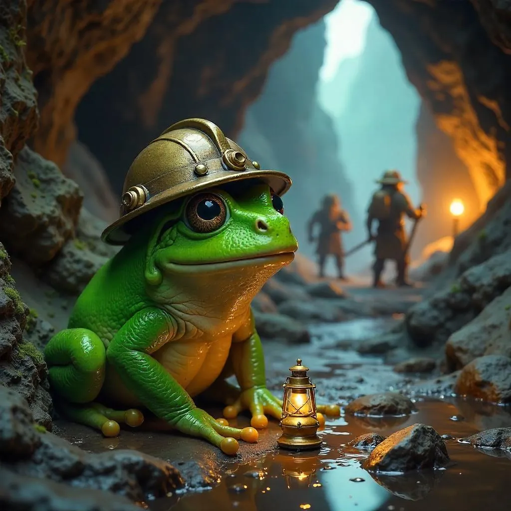 Photoreal Frog in a Dwarven Mine at Lantern Light