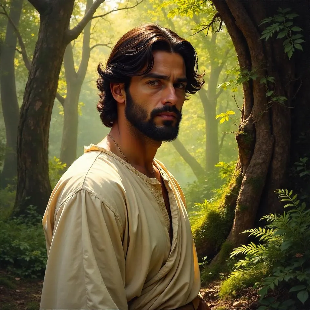 Oil Portrait of a Handsome Middle Eastern Man in a Forest