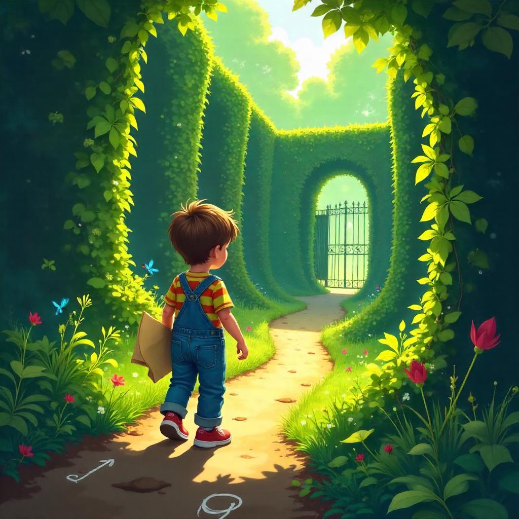 Curious Child in a Hedge Maze (Digital Art)