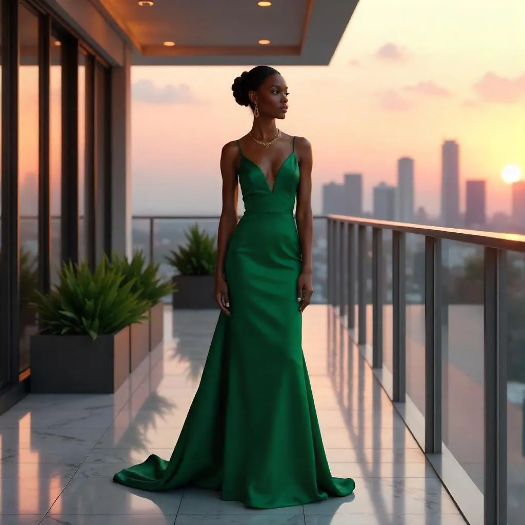 Elegant Black Woman on a Modern Terrace