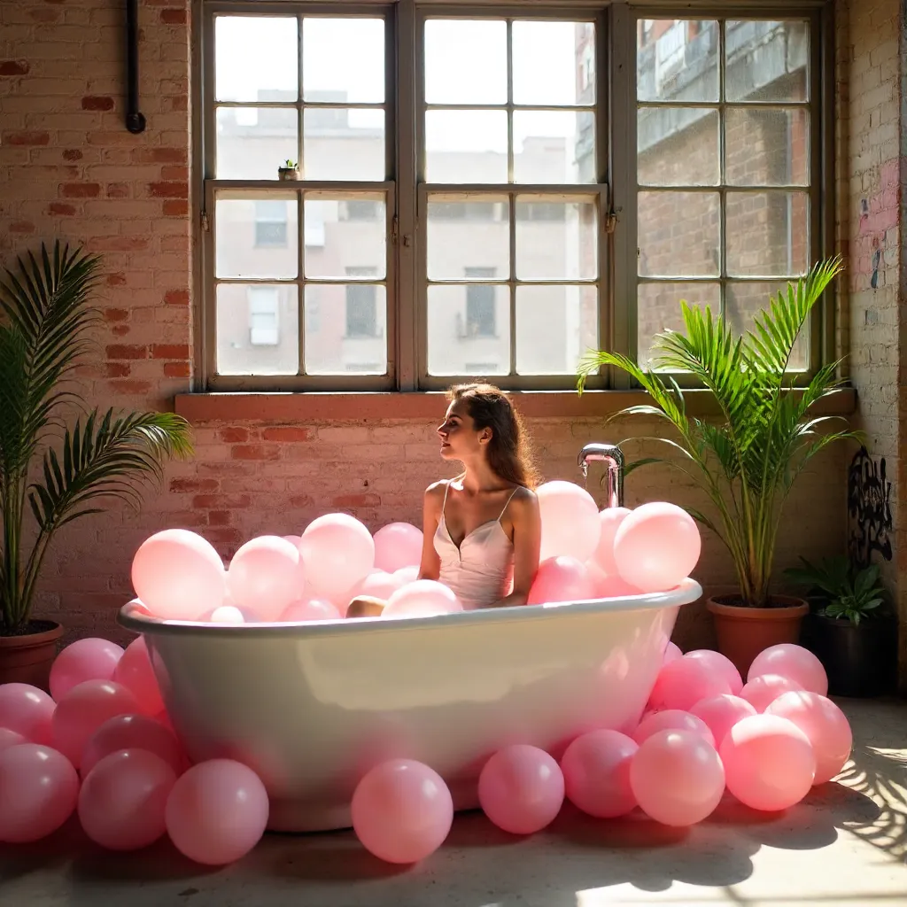 Pink Balloon Bathtub Photoshoot in Mexico City