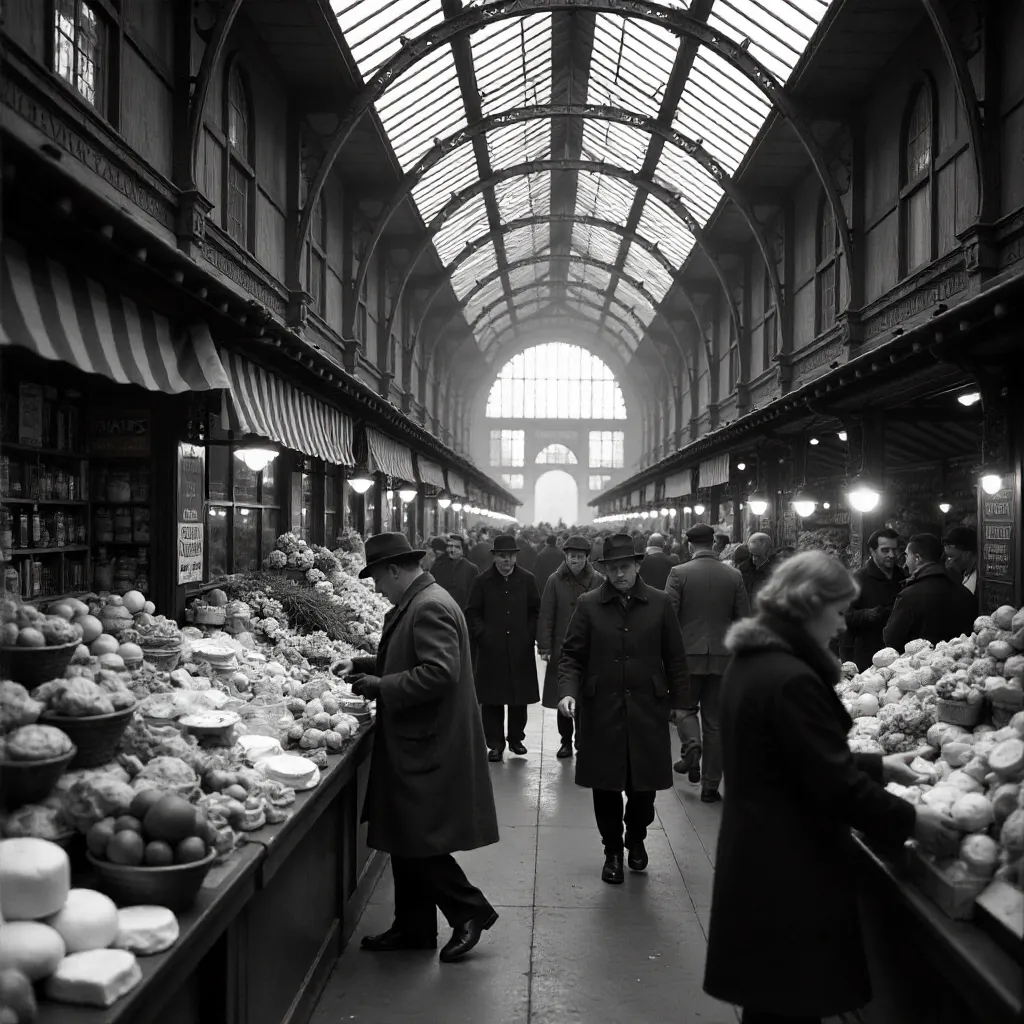 Monochrome Crowds at Nancy Indoor Market Hall