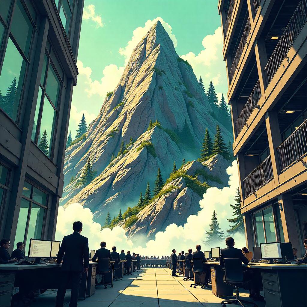 Mountain Arising in the Office Atrium
