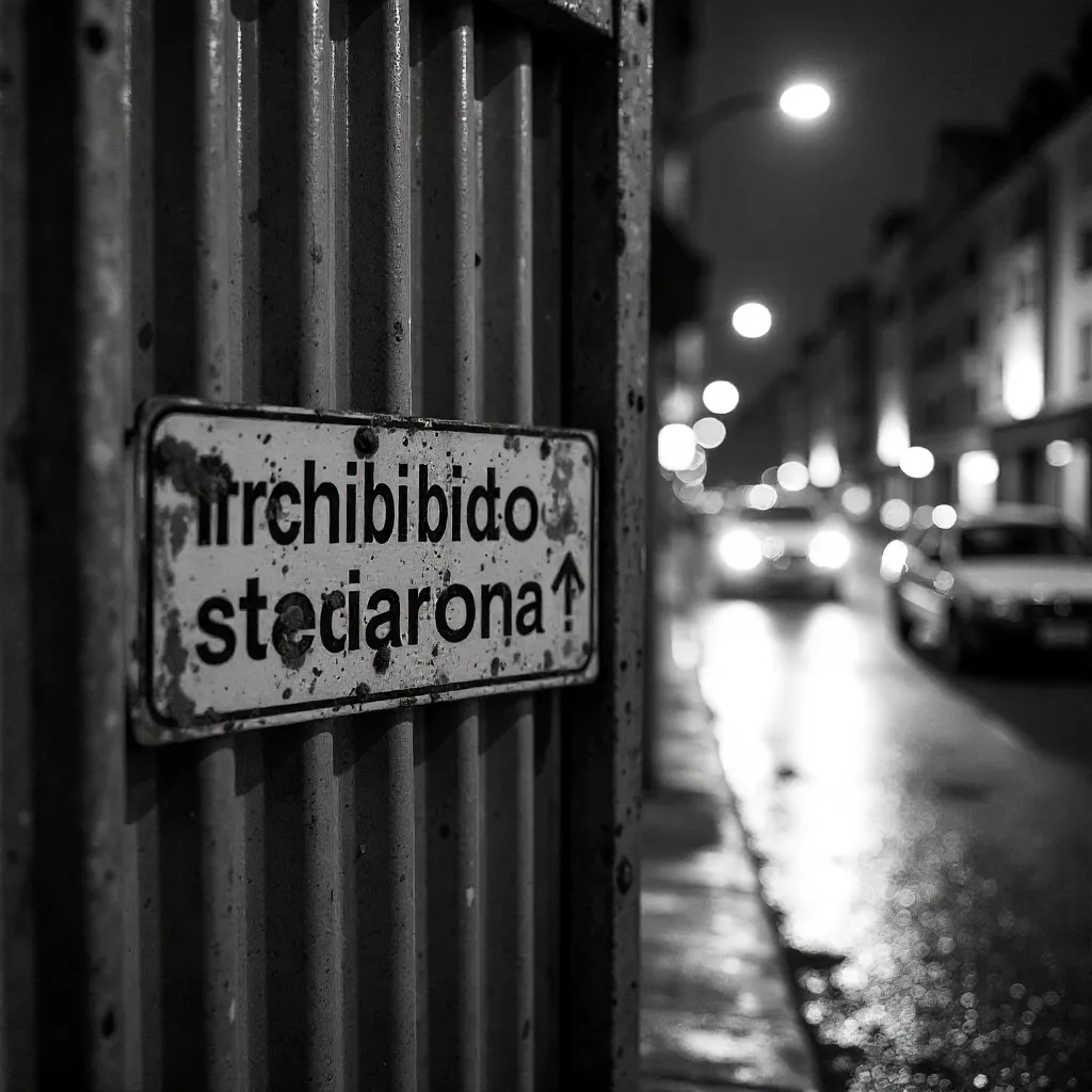 No Parking Sign on Corrugated Gate, Buenos Aires (BW)