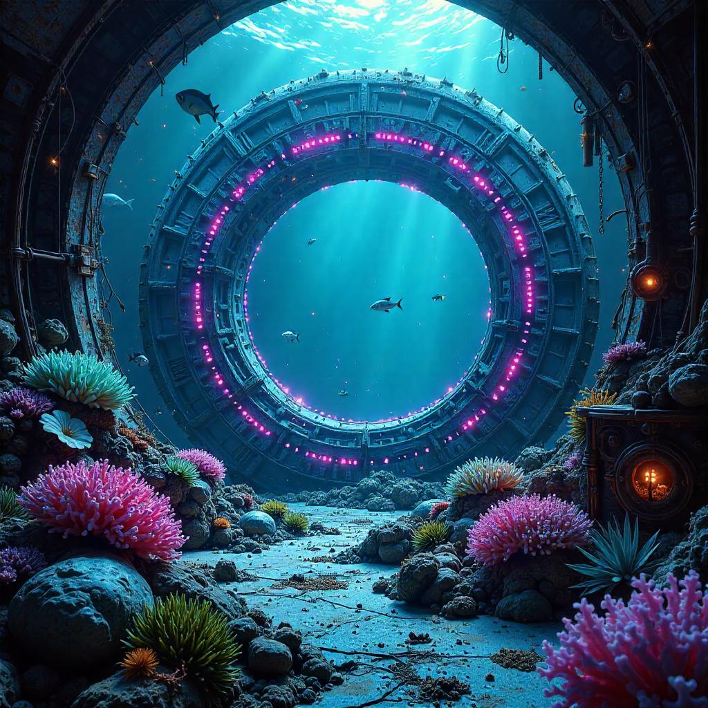Neon Portal Reef: Cyberpunk Undersea Chamber