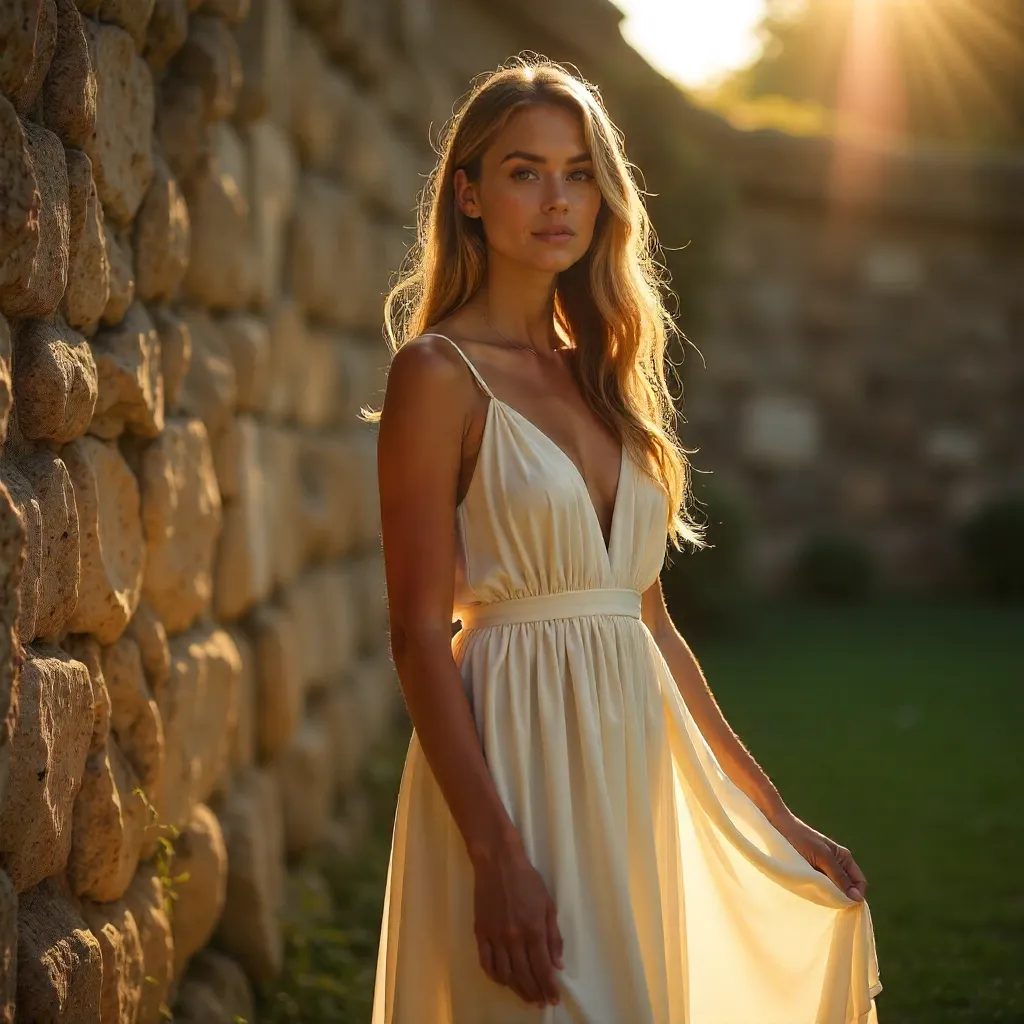 Sunlit Serenity by the Stone Wall