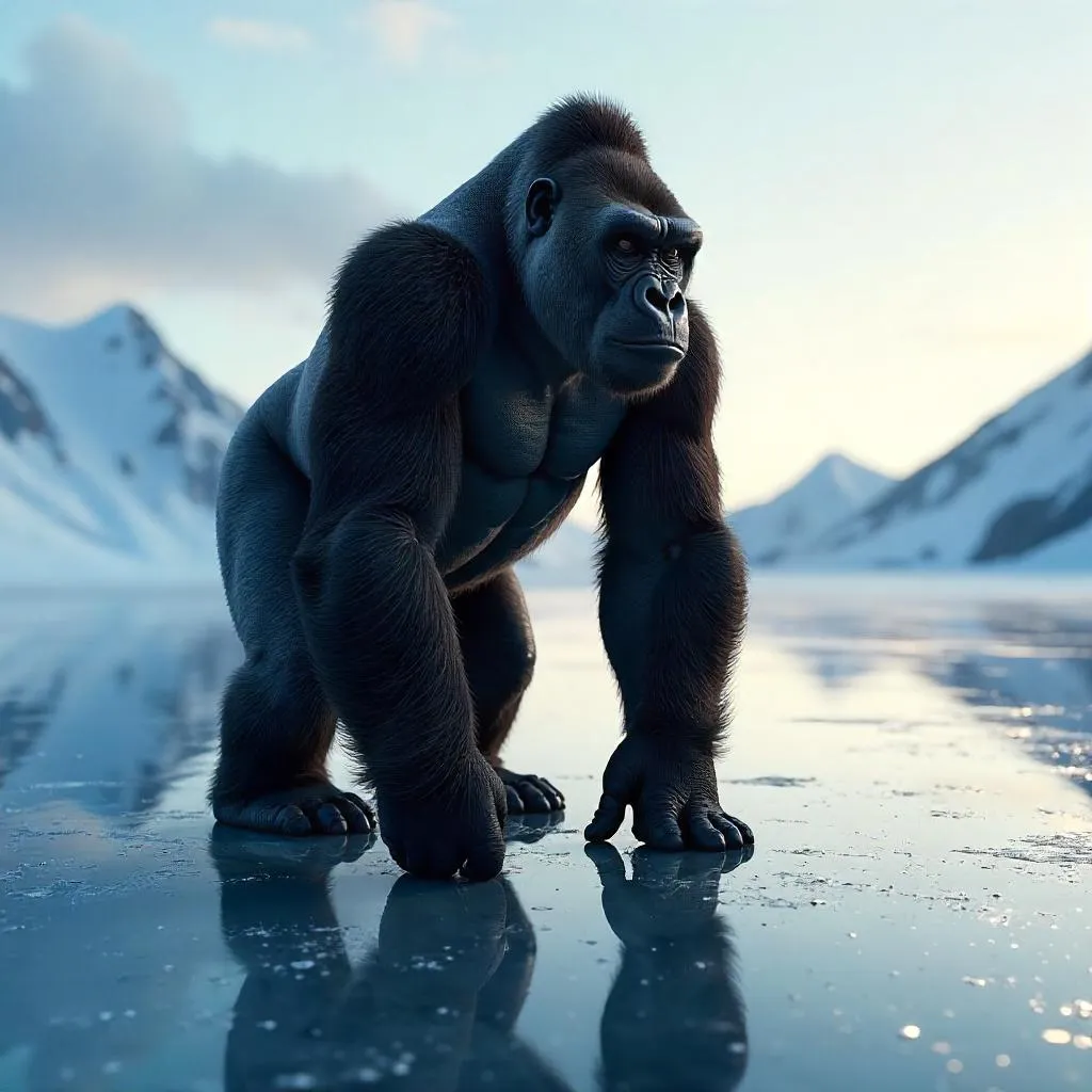 Silverback on a Frozen Lake: 3D CGI Render