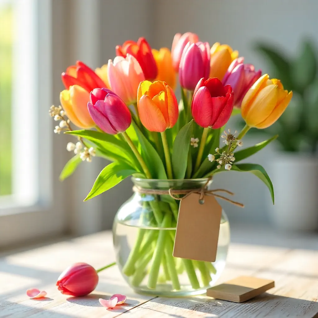 Bright Tulip Arrangement with Blank Gift Tags