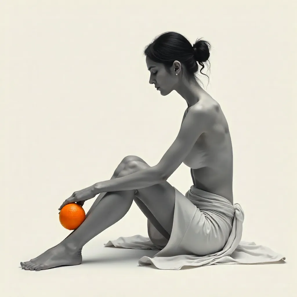 Minimalist Portrait of a Woman Balancing an Orange
