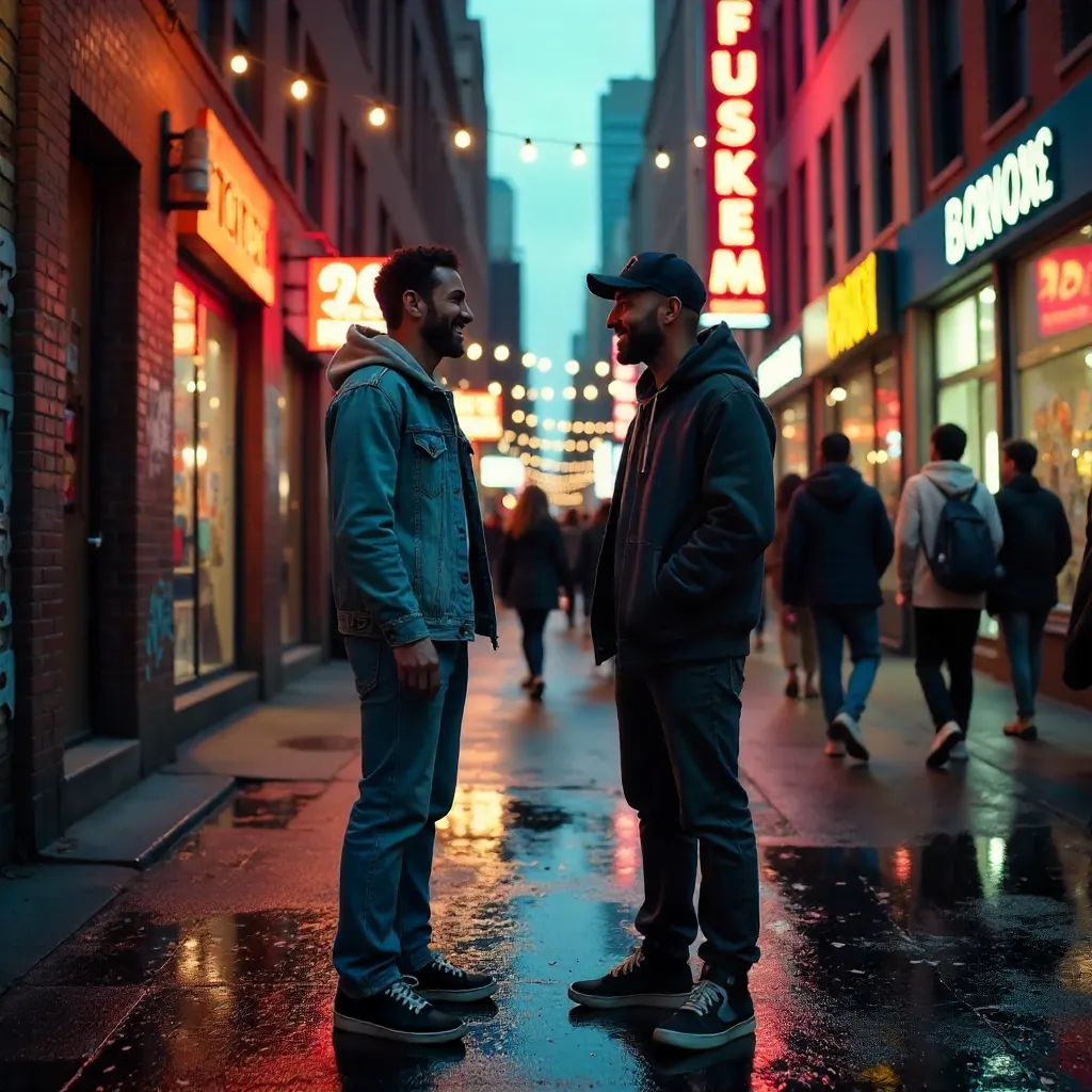 Two Men in a Lively Alley: City Conversation