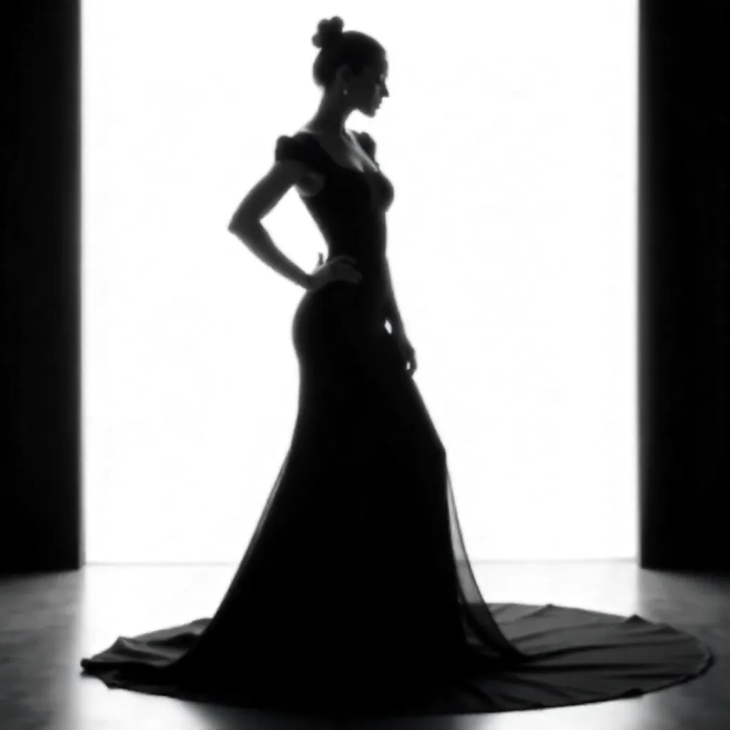 Silhouette of a Fashionable Woman in High-Contrast Light