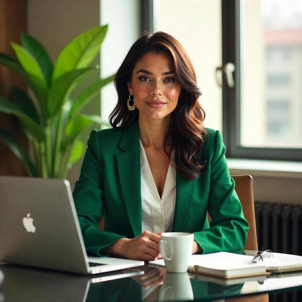 Stylish Latina Woman in a Modern Workspace