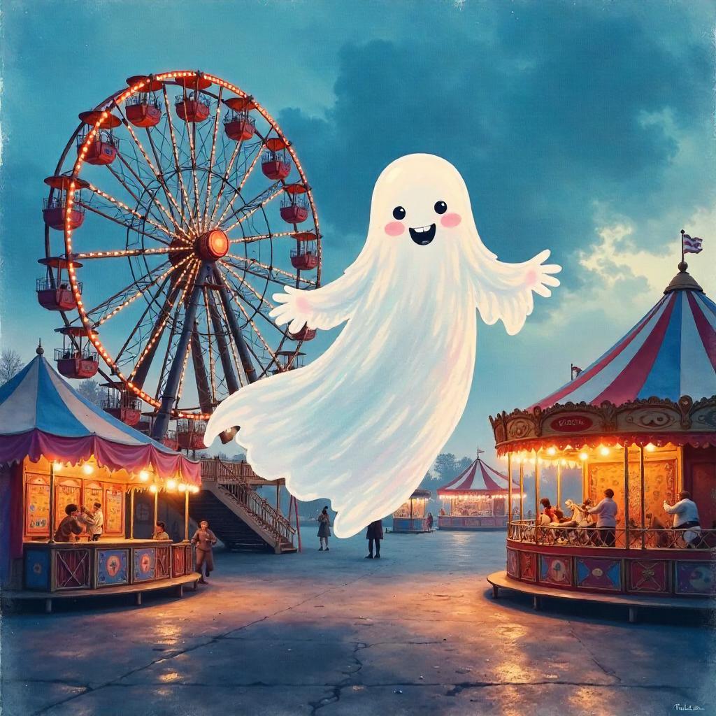 Whispering Ghost in a Moonlit Watercolor Park