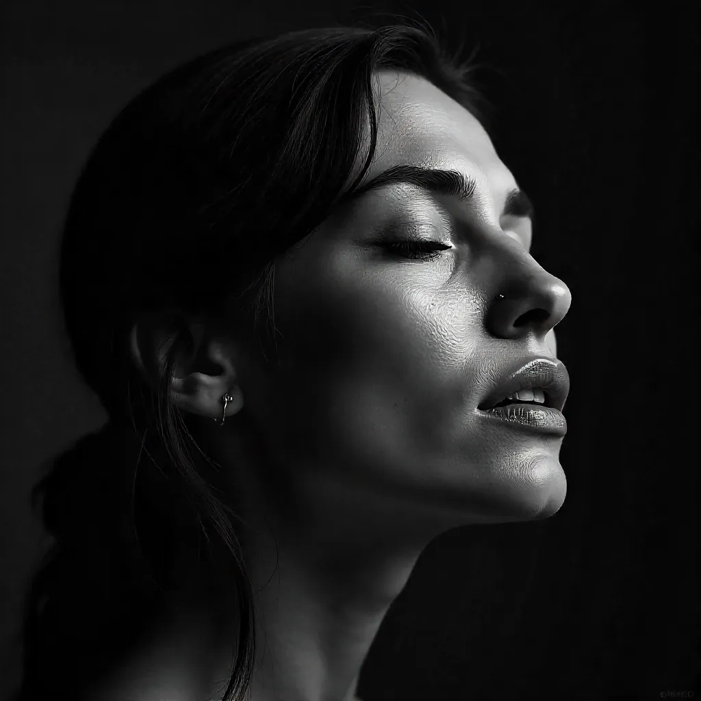 Chiaroscuro Quiet: Black-and-White Portrait of a Woman