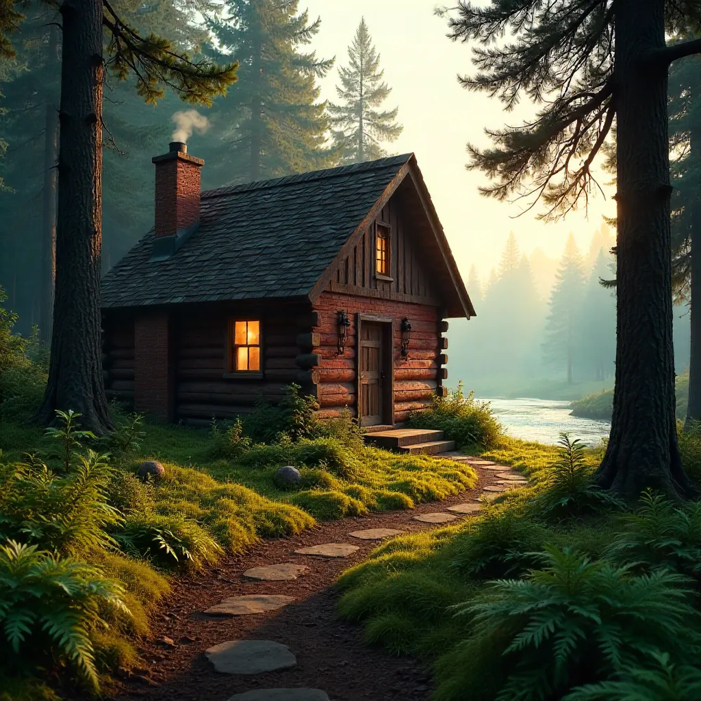 Cozy Brick Cabin Amid Dense Forest