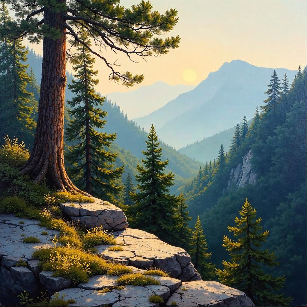 Rocky Forest Outcrop in Oil Painting