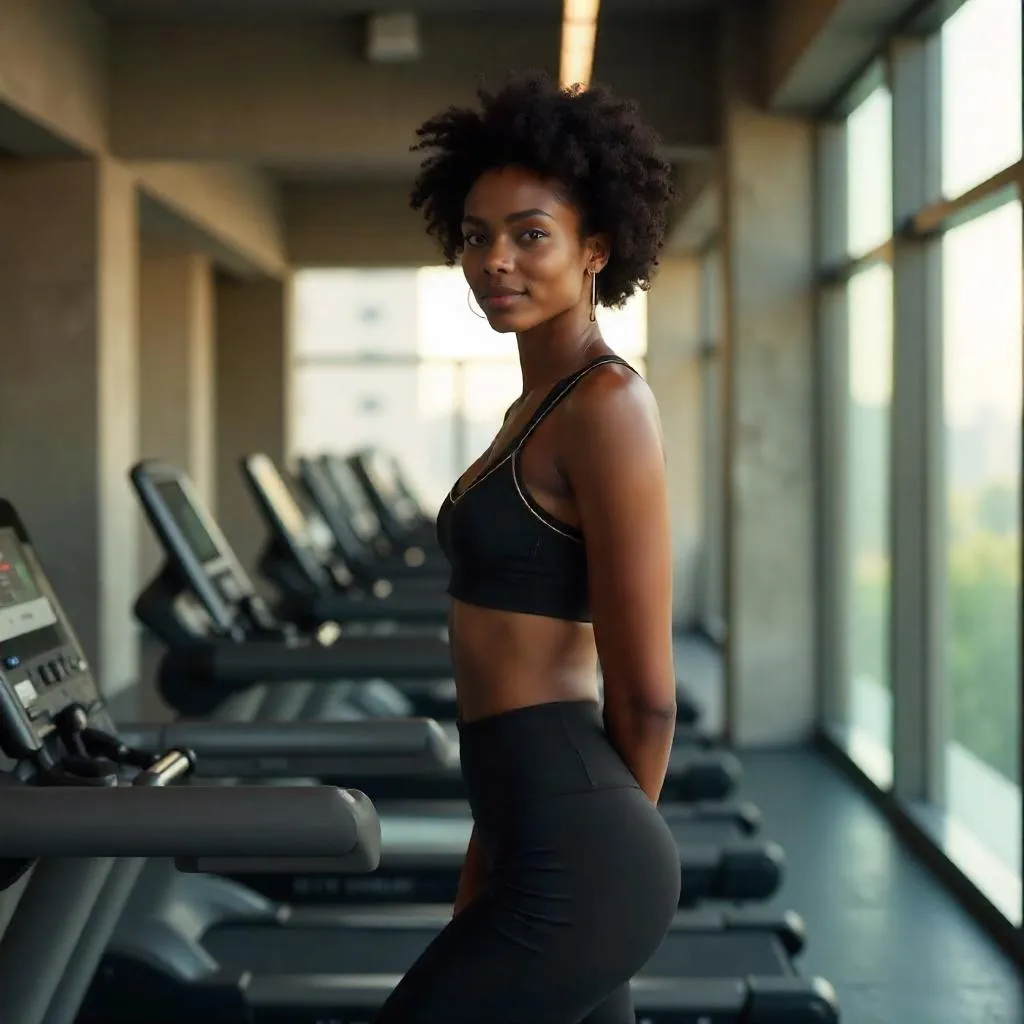 Elegant Black Woman in a Modern Gym