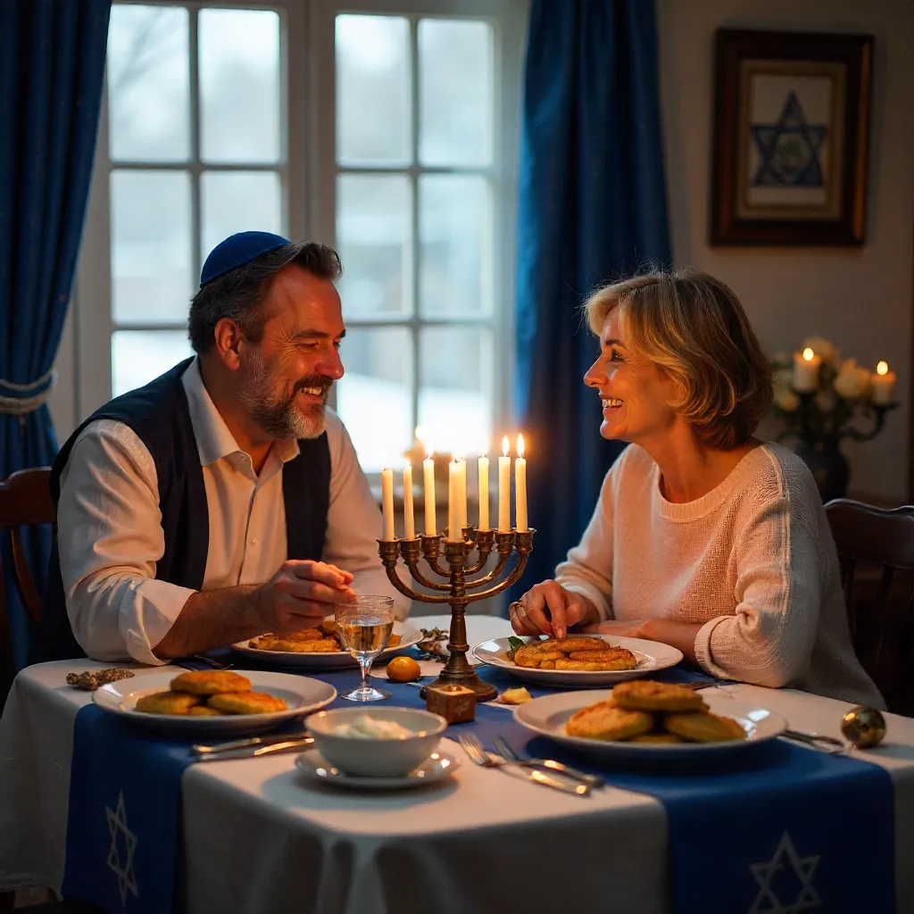 Cozy Hanukkah Dinner by the Menorah