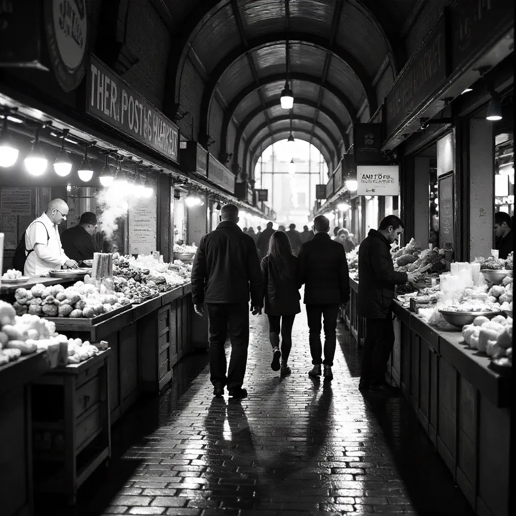 Borough Market in Black and White: Bustling Atmosphere