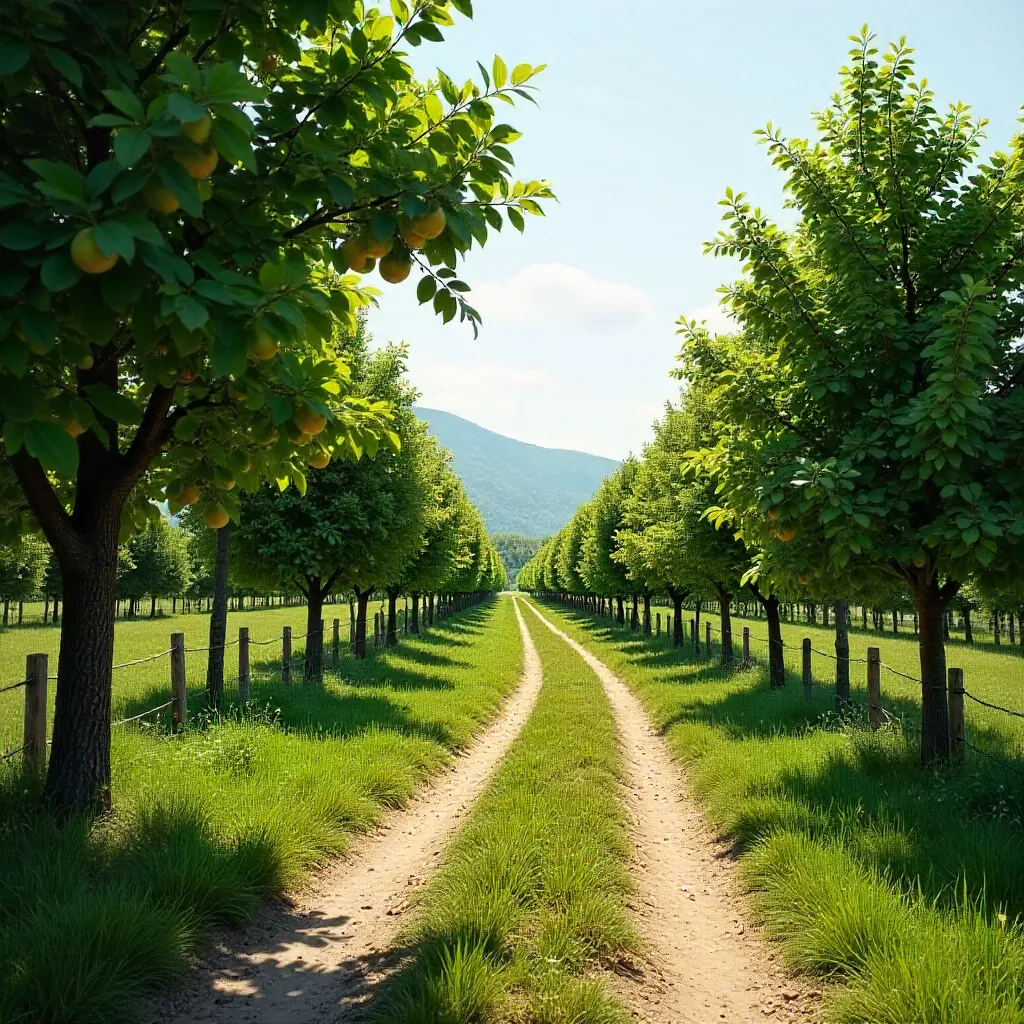 Serene Romanian Orchard Path in Daylight
