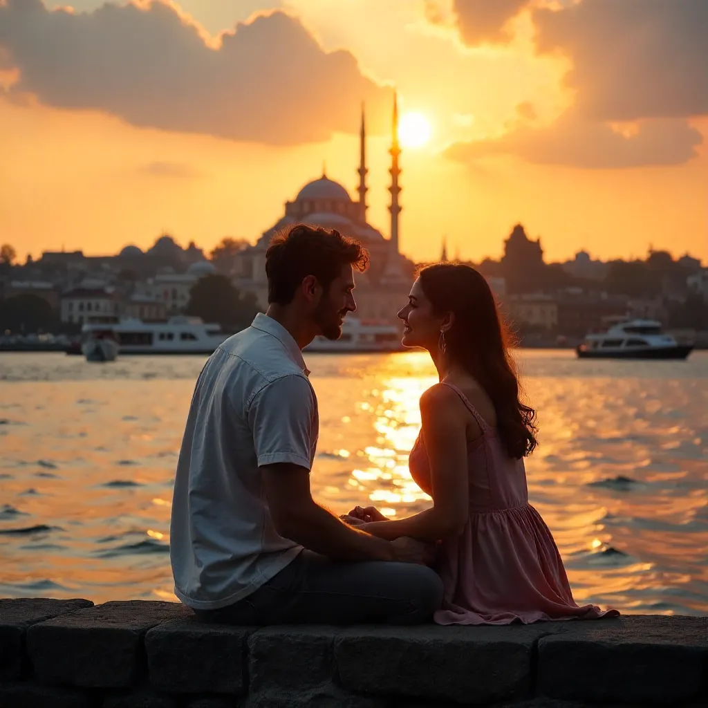 Couple by the Bosphorus at Sunset, Istanbul