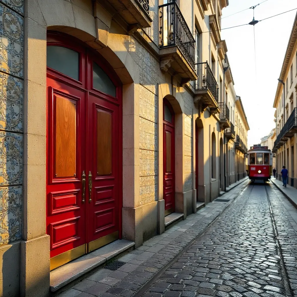 Art Deco Doors of Porto: Retro Red and Brown Facade