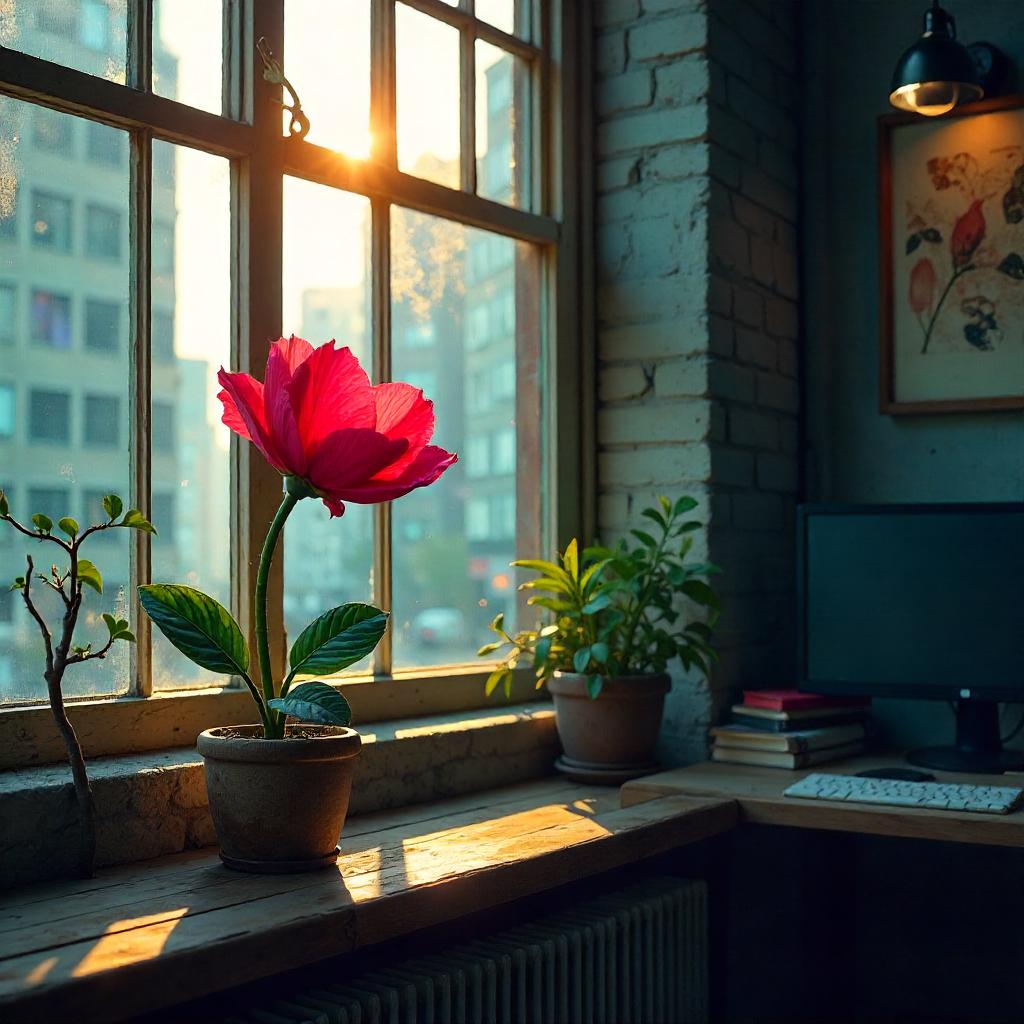 Loft Flower: Neon Digital Interior Scene