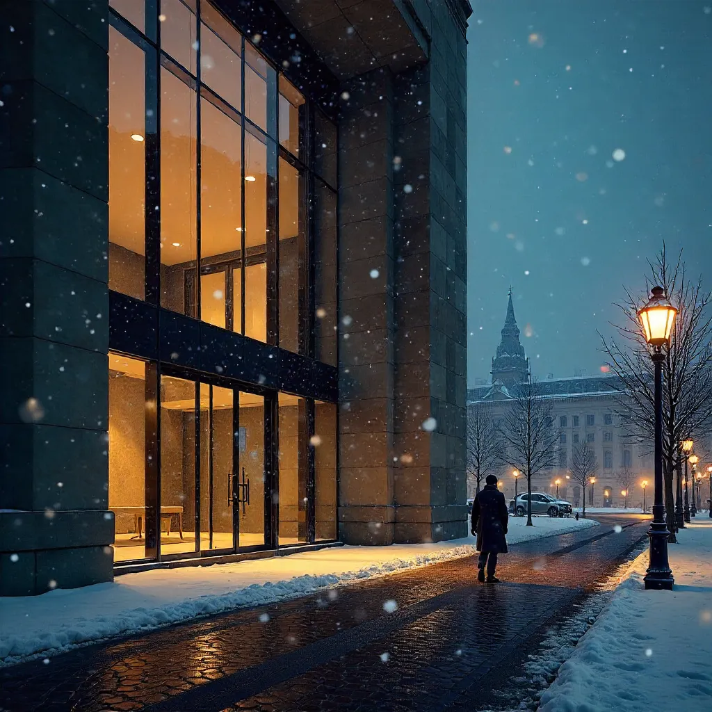 Snowy Night at James-Simon-Galerie, Berlin