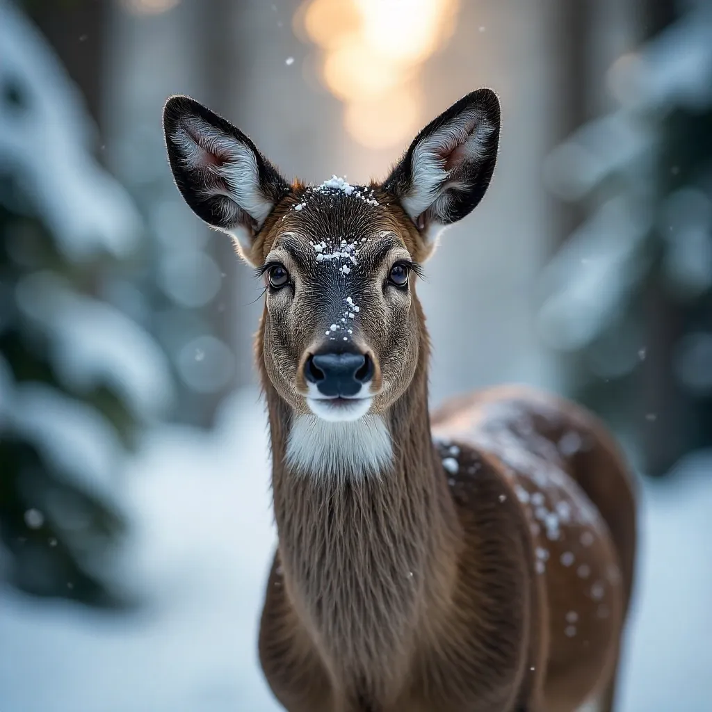 Winter Stillness: Close-Up Fallow Deer in Snow