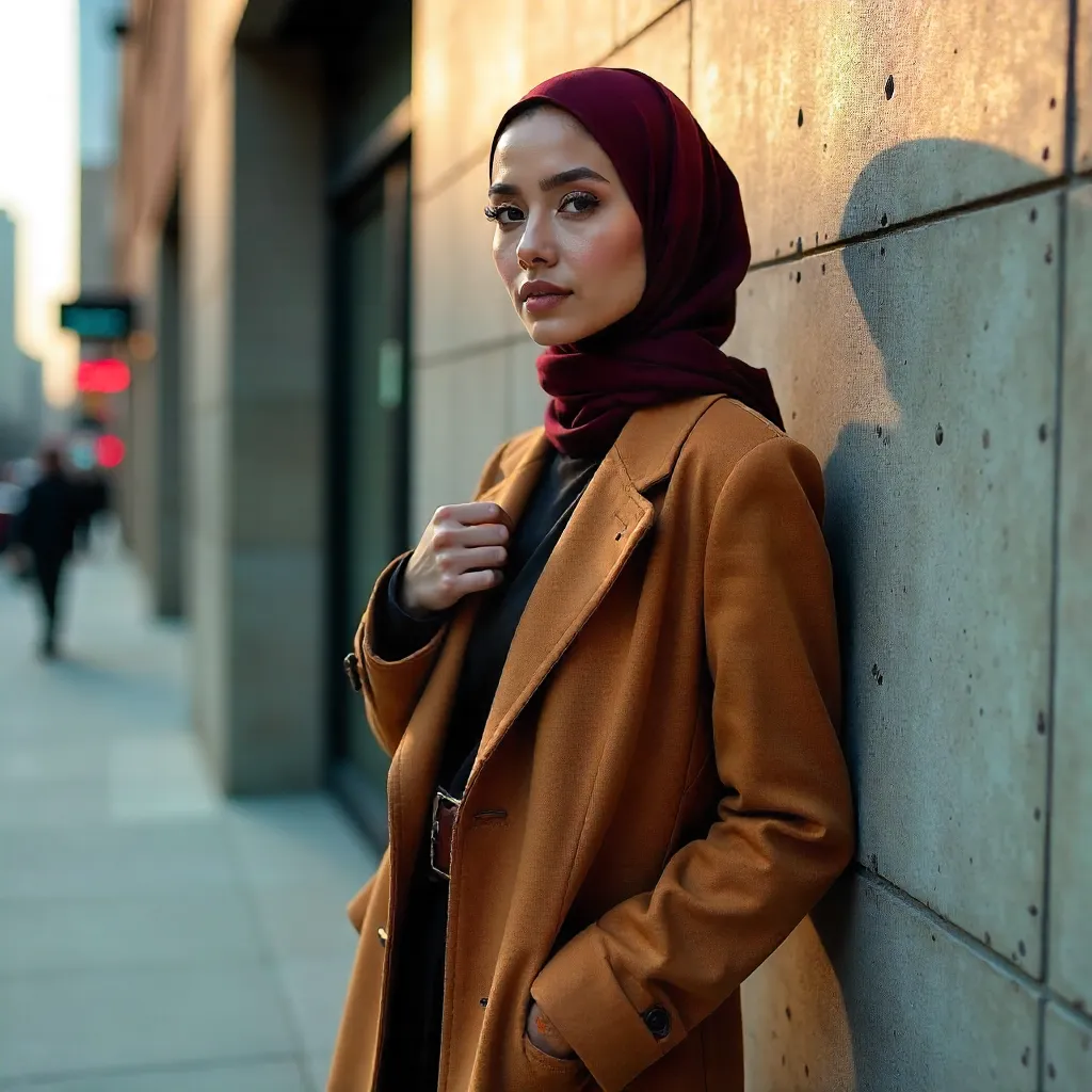 Urban Hijab Style Portrait Against Textured Wall