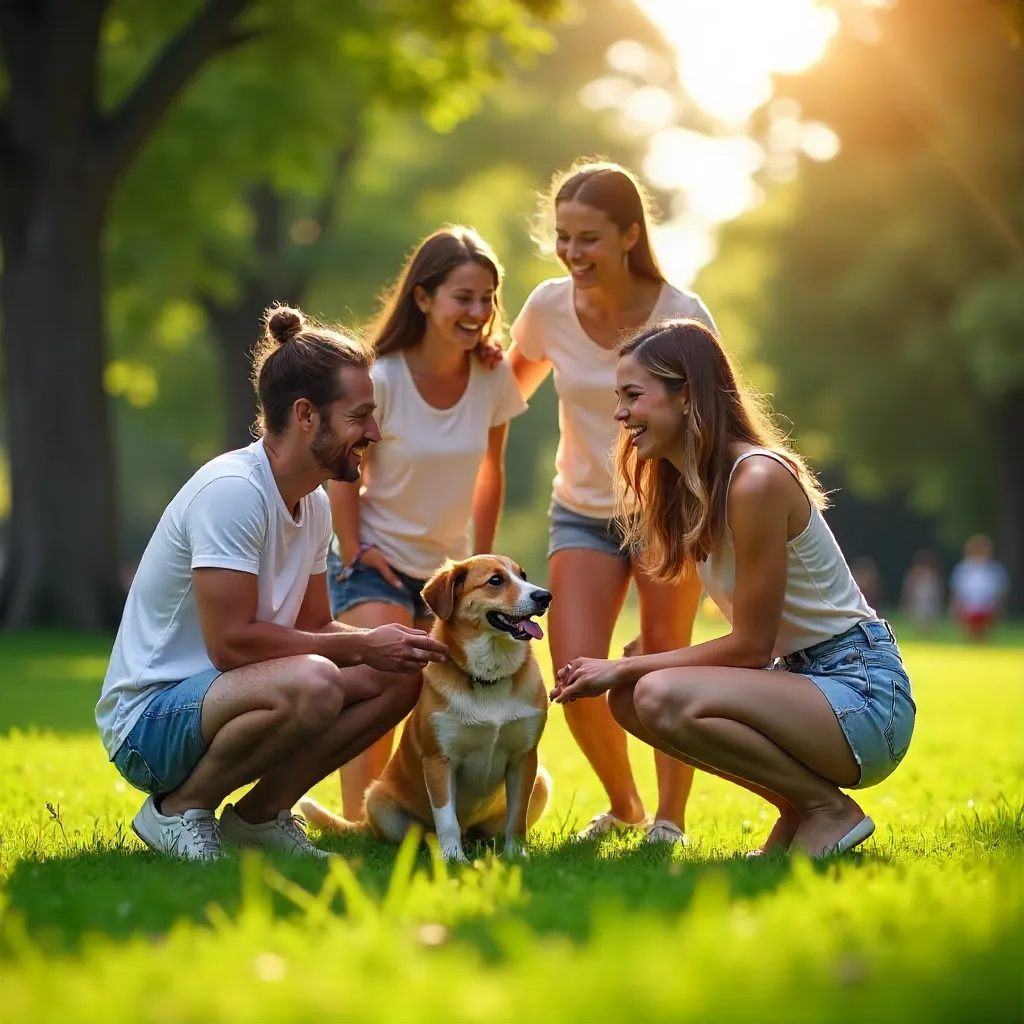 Joyful Outdoor Moment with Friends and Dog