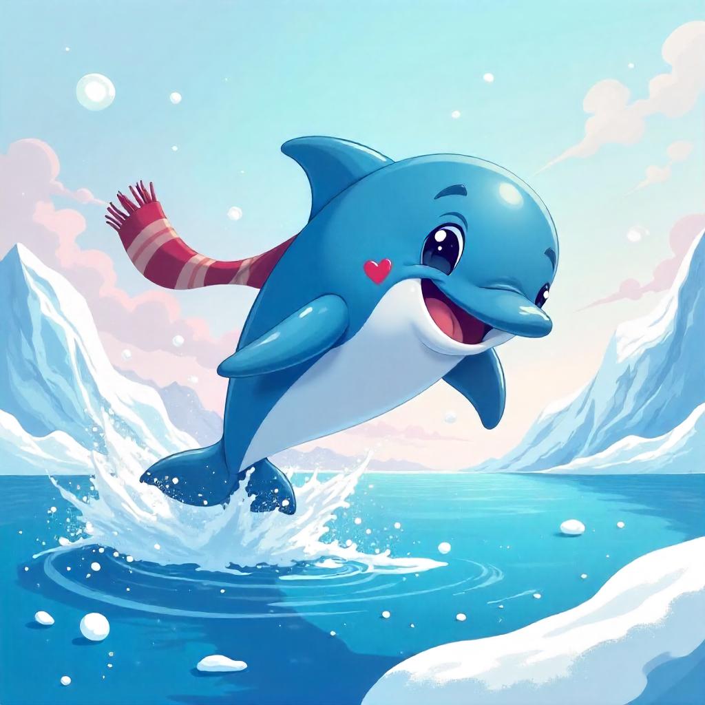 Dolphin Cartoon Braving a Blizzard