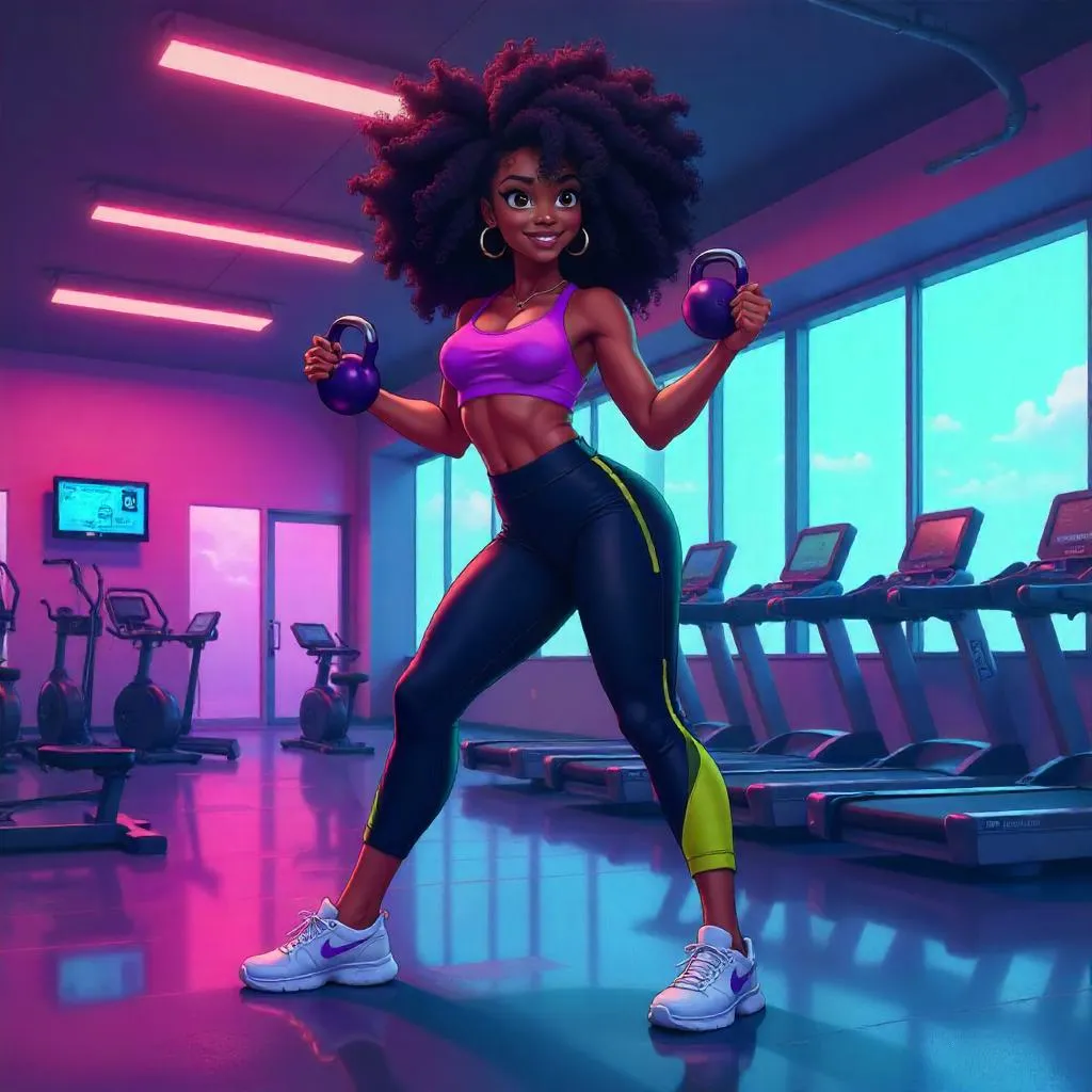 Neon-Gym Anime Heroine: Black Girl in Action