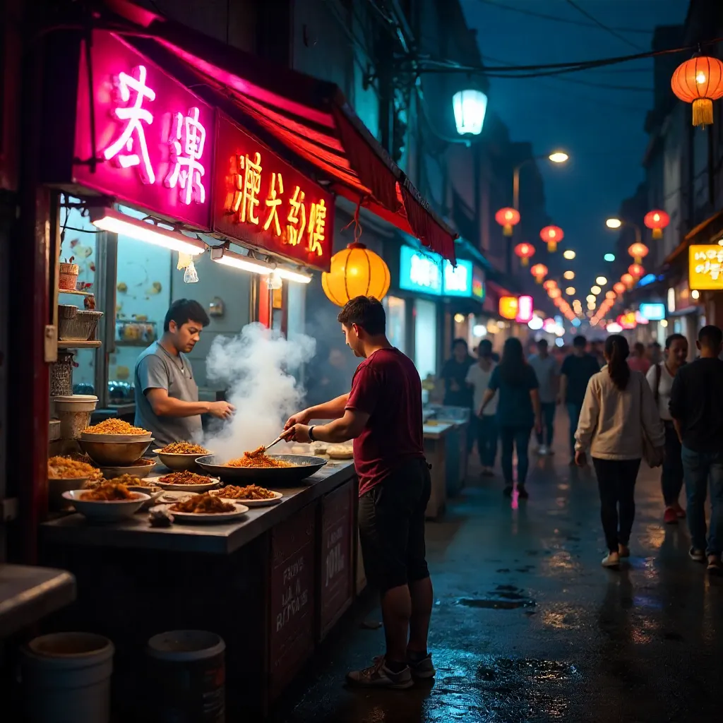 Neon Night Market Street Food Stall